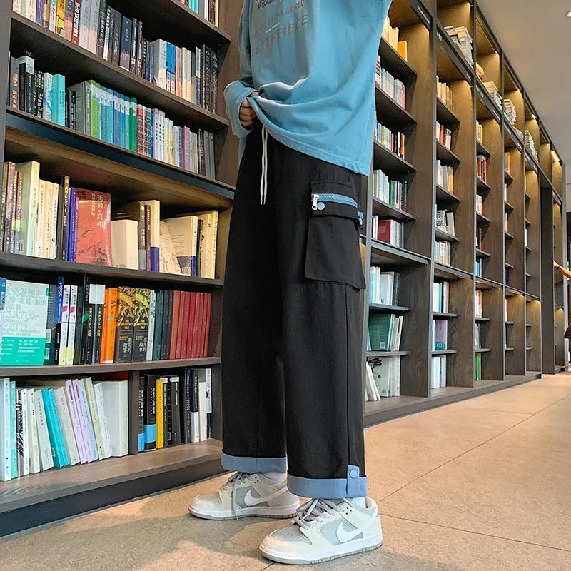 saferido Spring new cotton wide-leg men's pants with large pockets casual hip-hop overalls straight-leg pants for men men pants mens