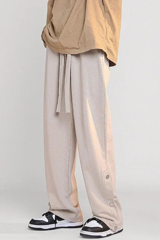 saferido Breasted Design Slit Men's Casual Pants Spring And Autumn Sports Wide-leg Trousers Four Seasons Solid Color Men's Work Pants