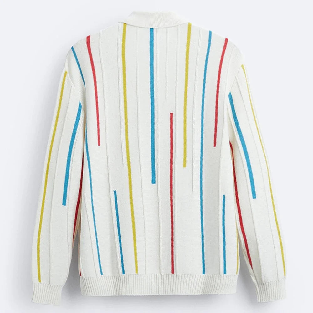 saferido Mens Striped Casual Knitted Polo Shirt Genderless Spring Autumn Thin Fashion Simple Loose Comfortable Long-Sleeve Shirt Unisex