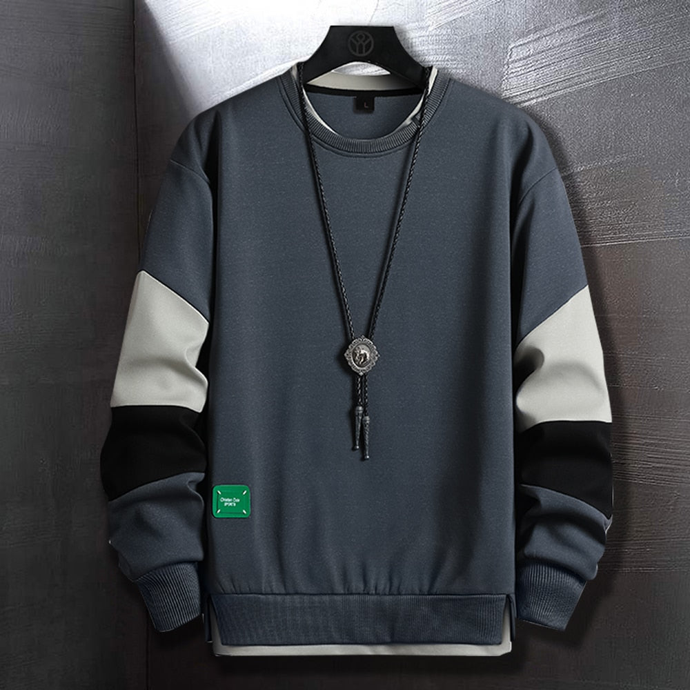 Sweatshirt For Men Fashion Autumn Winter Casual Long Sleeve Sweatshirt Men High Street Clothes Crewneck Shirt Men Hoodie No Hood