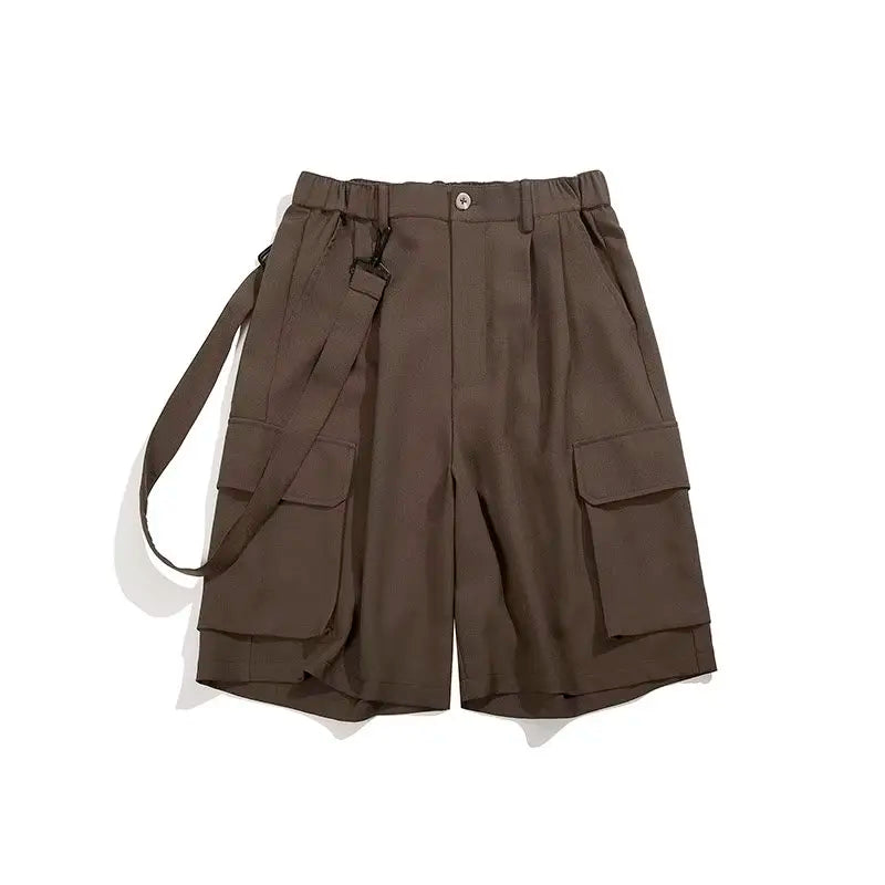 Summer Street Mens Two Piece Set Retro Striped Pocket Shirt+casual Wide Leg Tooling Shorts Sets Japanese College Couple Set