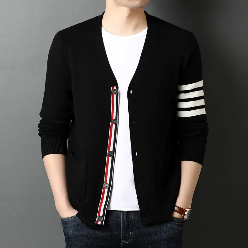 saferido Top Grade New Autum Winter Brand Fashion Knitted Men Cardigan Sweater Black Korean Casual Coats Jacket Mens Clothing M-3XL