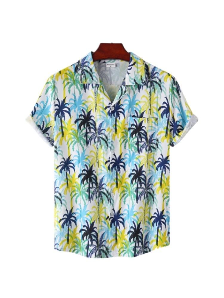 Hawaiian Men's Shirt Short Sleeve Oversized 3D Printing Anime Coconut Tree Pattern Male Clothes Harajuku Tops Summer Fashion