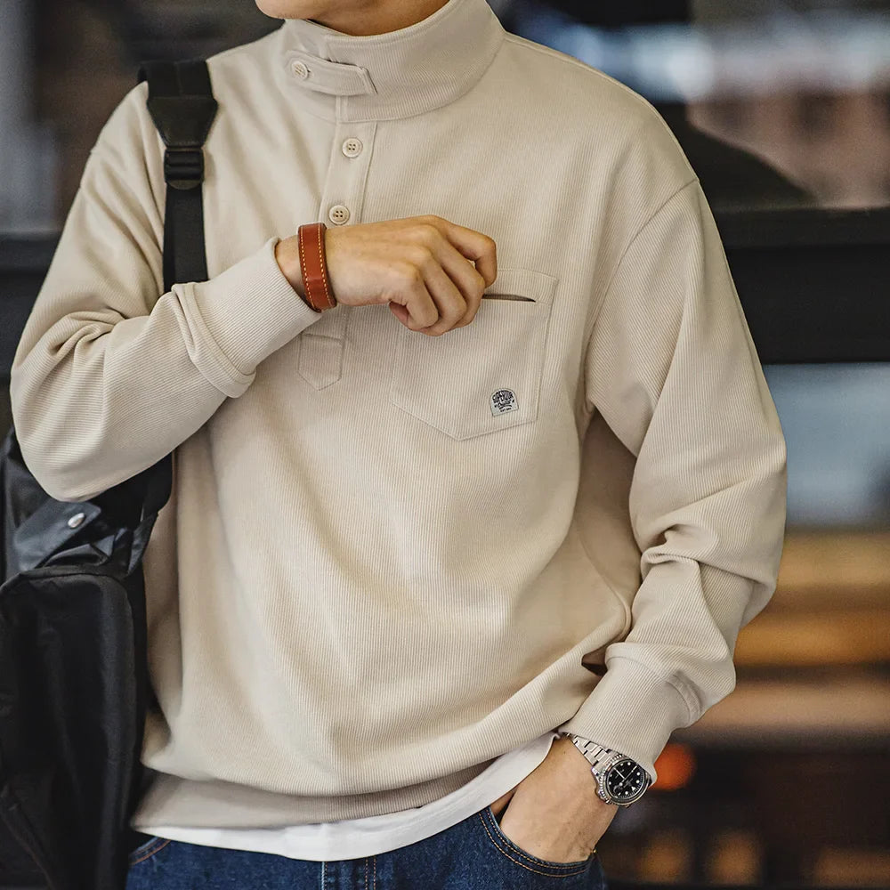 saferido Men's Half-Placket Sweatshirt American Retro Casual Polo Collar Shirt Cozy Style Lapel Pullover for Men Spring and Autumn