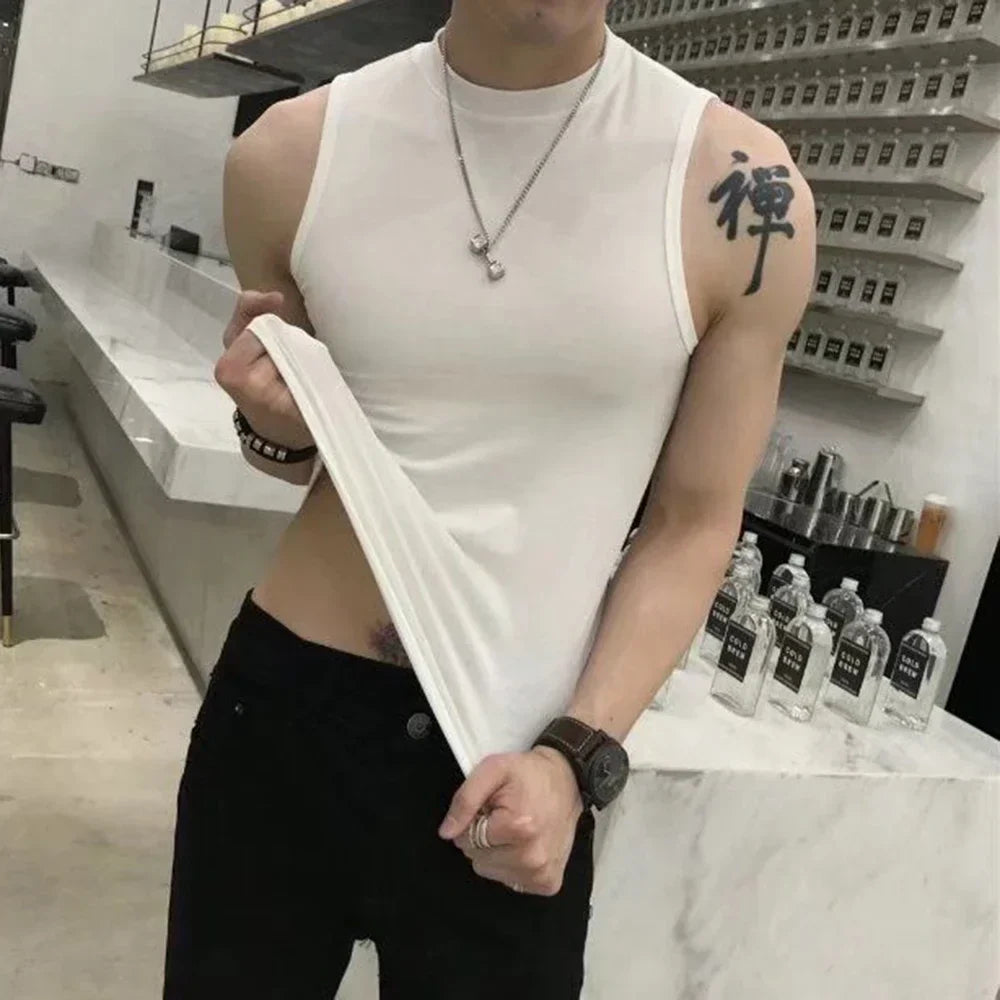 saferido Summer Vest Men's Trend Tight Stand Collar Sleeveless Sexy T-shirt Top American Slim Fitness Stretch I-word Vest Bottoming Shirt