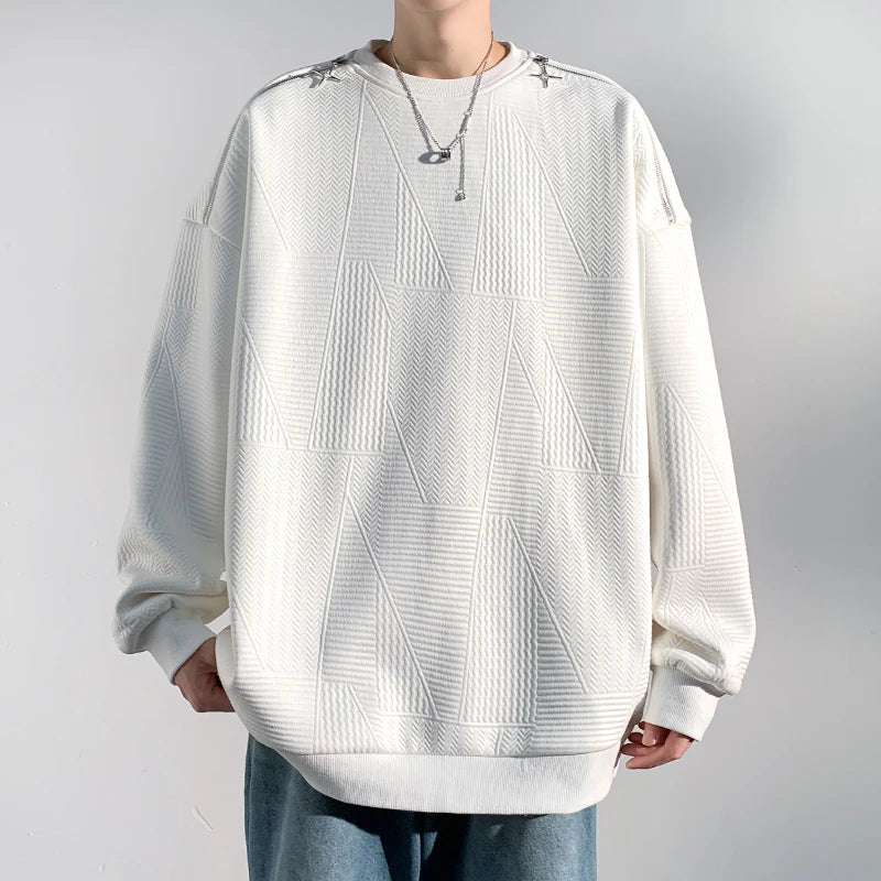 saferido Solid Color Classic Casual Sweatshirt Korean Loose Large Size Unisex Style Couple Round Neck Tops College Style Long Sleeve Tops