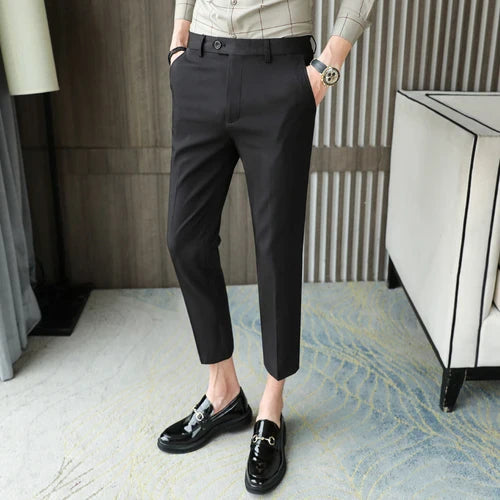 saferido New High-quality British Style Business Casual Slim Suit Trousers Men's Small Feet Nine-point Pants Solid Color All-match 29-36