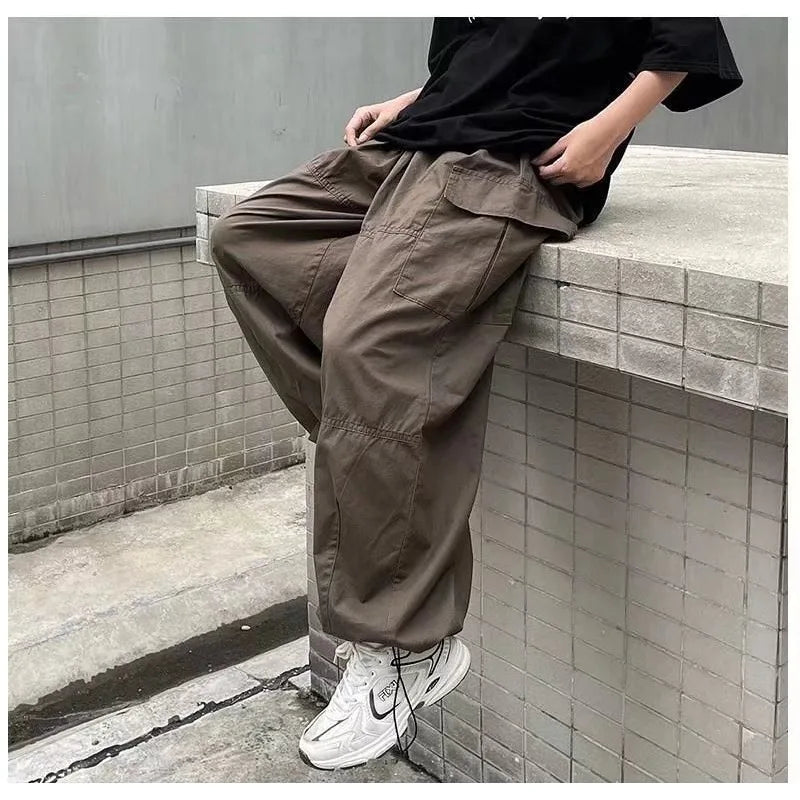 saferido Vintage Baggy Cargo Pants Men Cotton Wide Leg Trousers Male Oversize Retro Loose Casual Japanese Streetwear Hip Hop