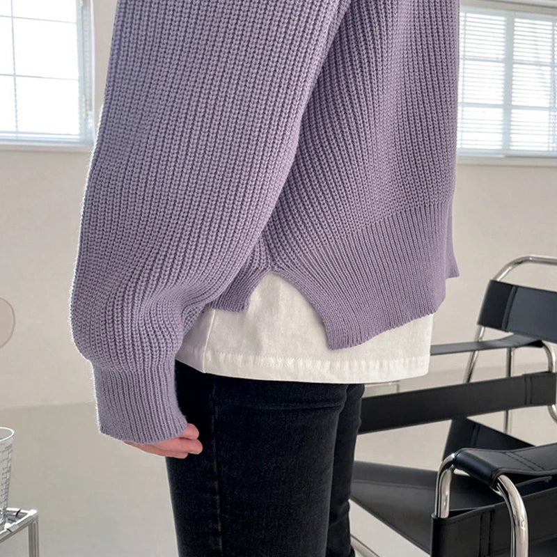 Autumn Men's Luxury Knitted Solid Color Pullover Sweater Long Sleeve Casual Solid Color Loose Stylish Texture Leisure Knitwear