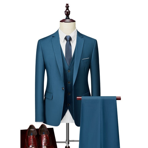 Men Slim Business Casual Suits Dress Three-piece Set Jacket Pants Vest / Male Wedding Groom Blazer Coat Trousers Waistcoat