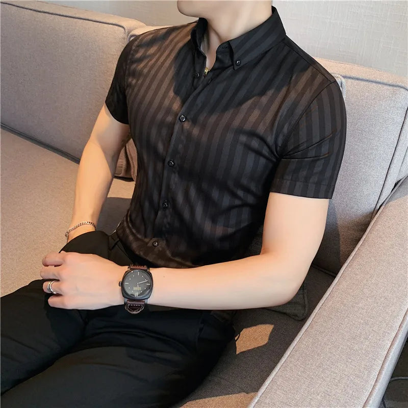 saferido Masculina Spring Shirts Men Dress Vertical Stripe Streetwear Slim Men Shirt Casual Long Sleeve Chemise Homme Tuxedo Shirt