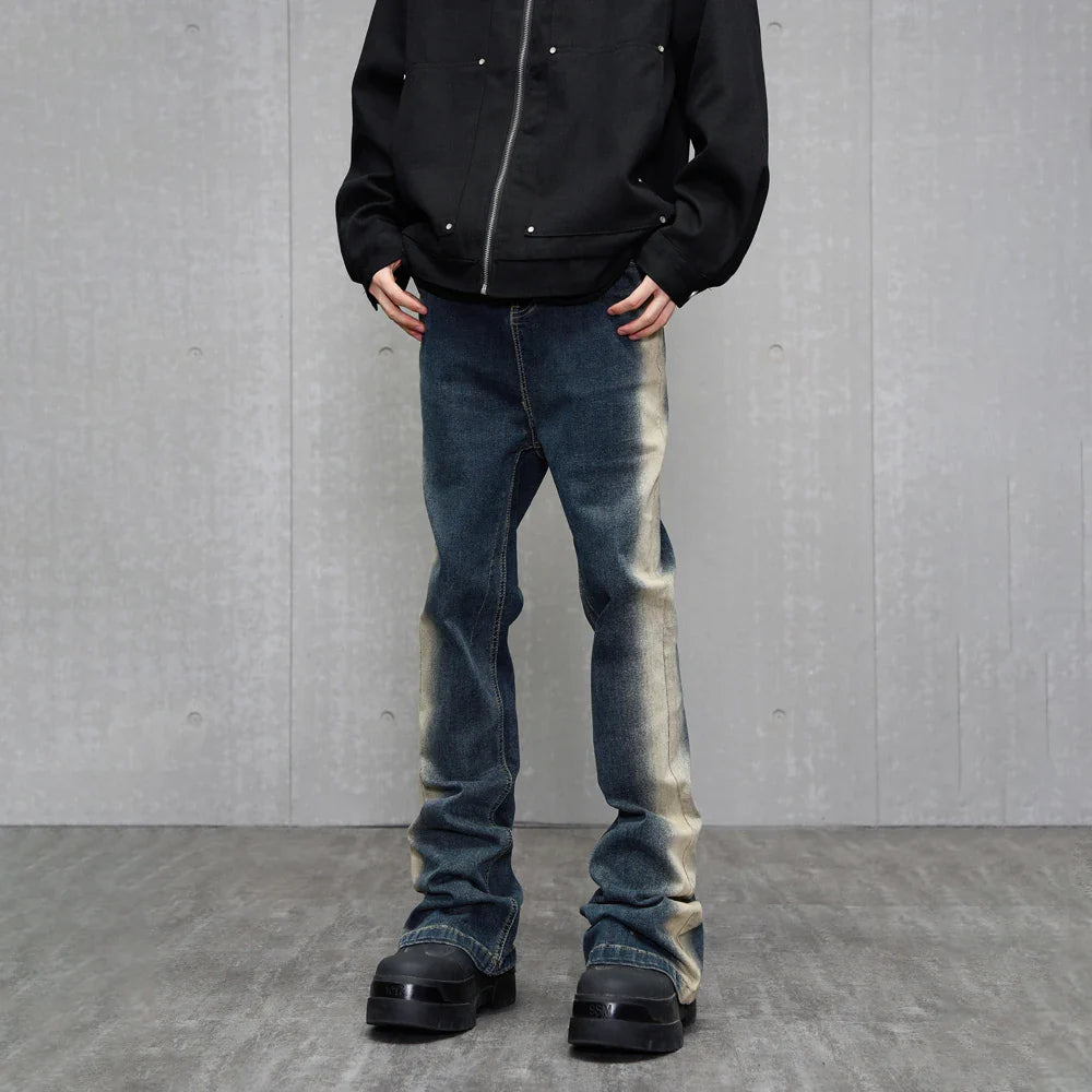 Skinny Jeans Men Y2k Street Contrast Fashion Casual Slim Flared Trousers Autumn Streetwear Vintage Winter Stretch Denim Pants