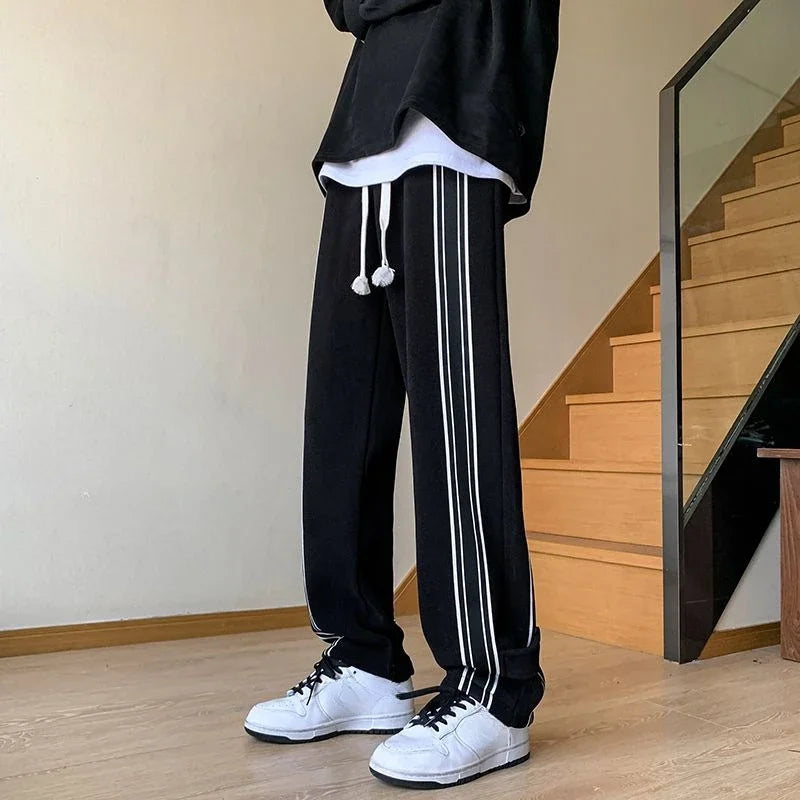 saferido Straight Summer Trousers Men's Sweatpants Goth Thin Striped Male Sports Pants Streetwear Loose Korean Popular Clothes Slacks