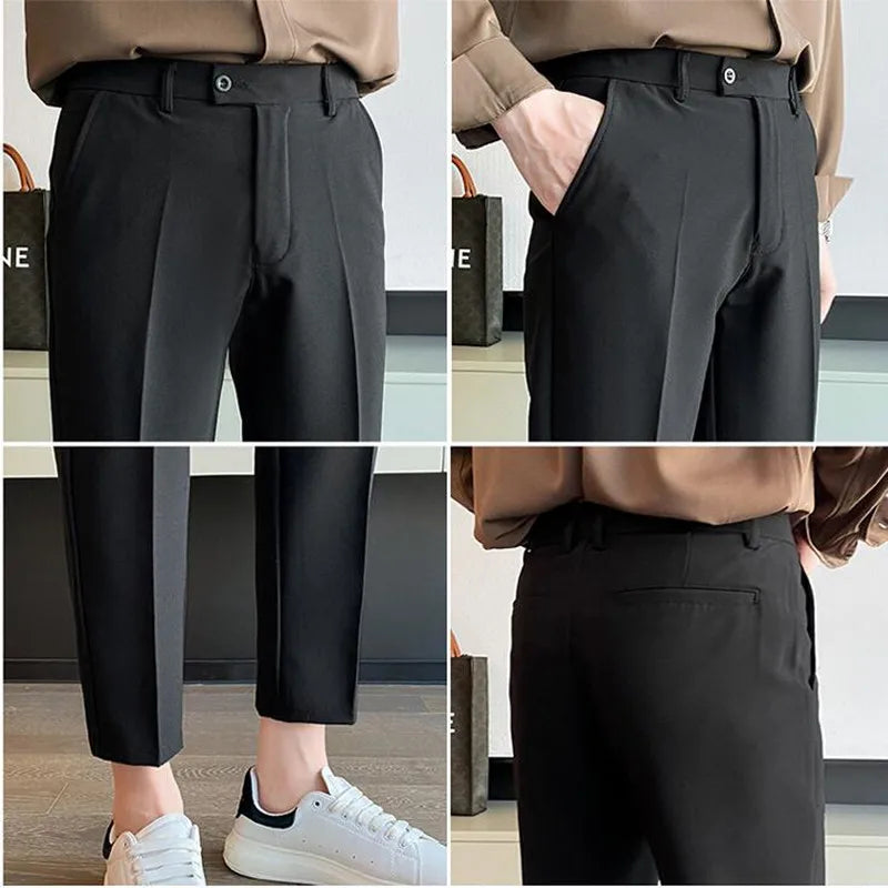 saferido Korean Style Ankle Length Spring Men Dress Pants Stretched Simple Slim Fit Casual Office Trousers Formal Wear Hot Sale 36