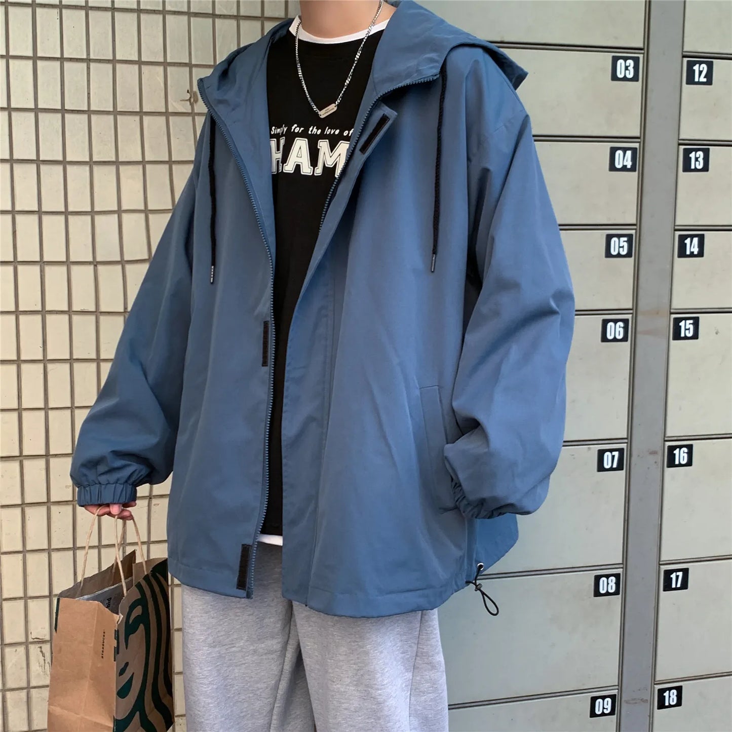 saferido Man Hoodie Hooded Jackets Men's Clothing Loose Fitting Korean Popular Clothes Outerwear Coats Spring Style