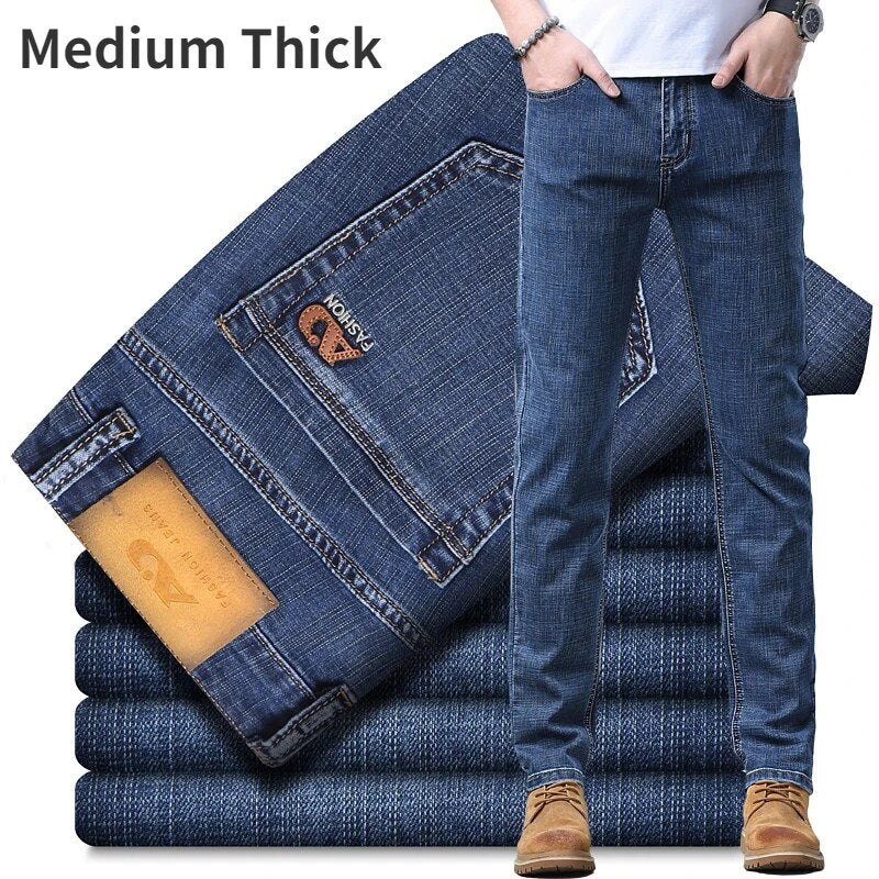 Autumn WInter Thick or Thin Materail Men's Luxury Clothing Classic Style Men Jeans Business Stretch Denim Male Trousers