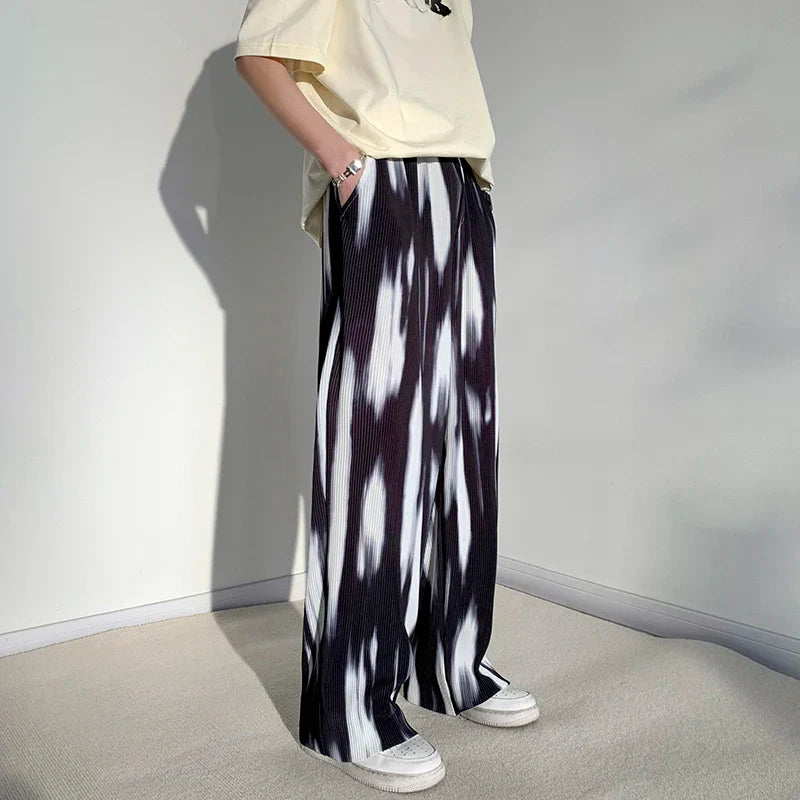 saferido Pleated Pants Men's Fashion Retro Casual Pants Men Japanese Streetwear Loose Hip-hop Wide-leg Pants Mens Ice Silk Trousers M-3XL