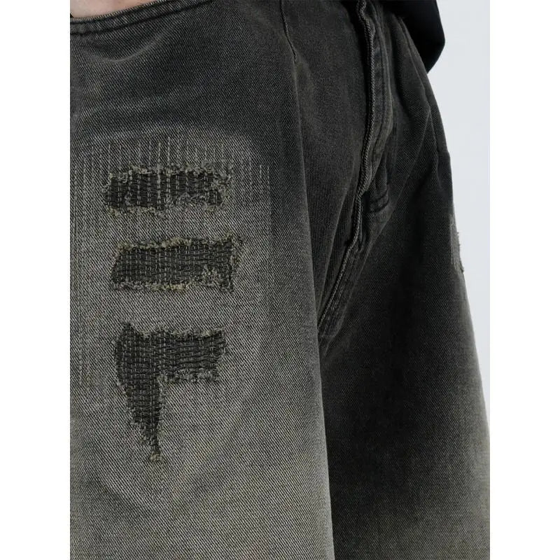 saferido Hip Hop American Vintage Washed Old Gradient Denim Shorts Men's Summer High Street Fashion Casual Loose Capris