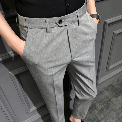 saferido British High Waist Straight Pants Men Social Trousers Pant Italian Mens Formal Pant Pantalones Hombre Dress Ankle Pants 38