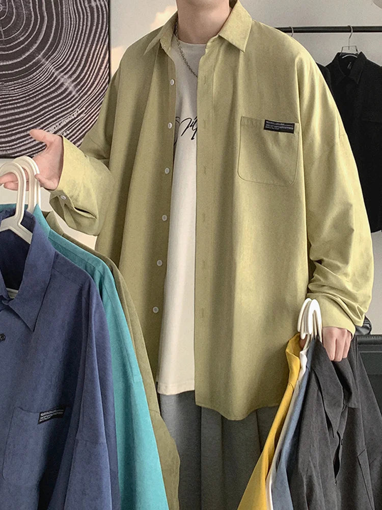 saferido men's spring and summer ins solid color long sleeve shirt men's Korean version trend basic style niche design shirt coat