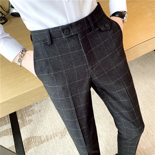 saferido New Fashion High Quality Men Suit Pants Straight Spring Autumn Long Male Plaid Classic Business Casual Trousers Full Length