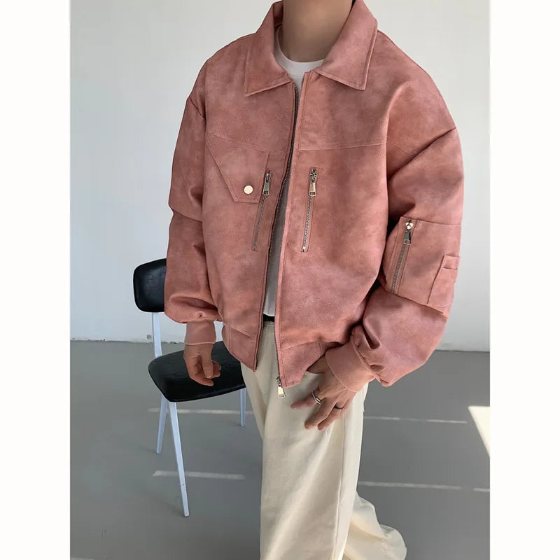 saferido Short Leather Jacket Men Oversized Fashion Casual Motorcycle Jackets Men Streetwear Hip-hop Loose Bomber Jacket Mens Outwear