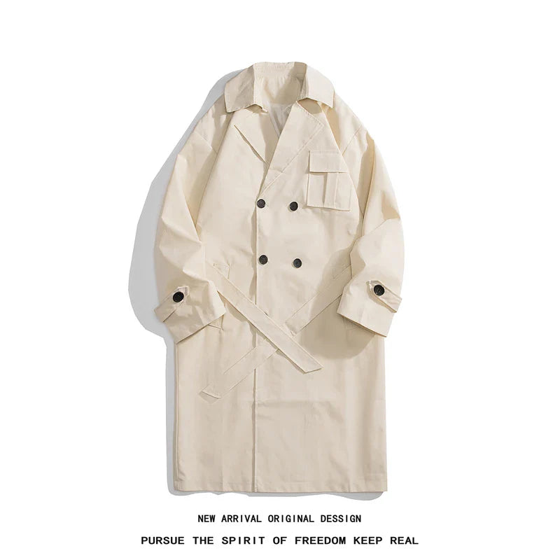 saferido Korean style Autumn New Trench Coat Male Pocket Decor Streetwear Windbreaker Trenchcoat Men Solid Casual Loose Office Overcoat