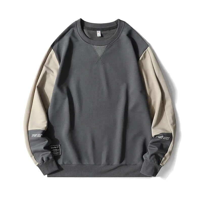 Men's Round Neck Sweatshirts Patchwork Oversized Men Hoodies Spring Autumn Streetwear Hip Hop Casual Top For Man Sportswear