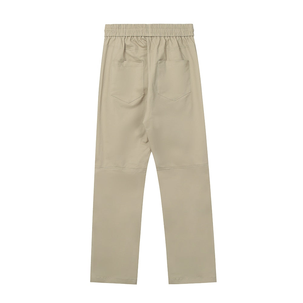 Side Ankle Button Pockets Drawstring Cargo Pants Men's Straight Solid Color Streetwear Baggy Casual Overalls Y2K Unisex Trousers