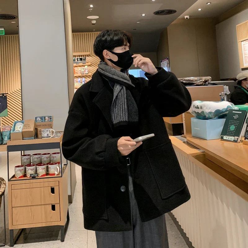 saferido Khaki Japanese Streetwear Winter Jacket Overcoat Windbreaker Wool Blends Coat Big Pockets Korean Fashion Trench Coat