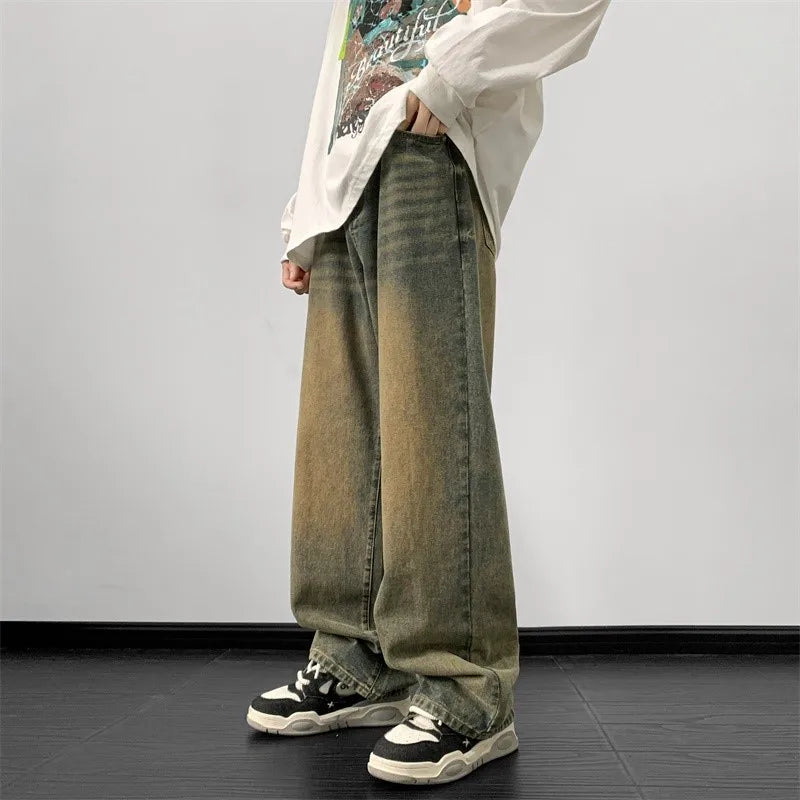 saferido Jeans men Autumn Loose Denim pants Wide Leg Jean Male Straight Denim Pants Harajuku Vintage Jean Trouser Streetwear Clothes