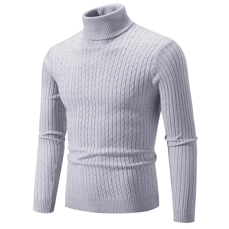 Autumn and Winter New Men's High Neck Sweater Solid Color Pullover Knitted Tight Warm Top Casual Versatile Inner Matching Item