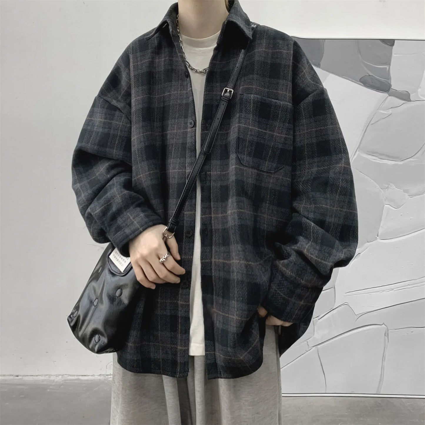 Flannel Harajuku Checked Plaid Shirt Long Sleeve Winter Y2k Streetwear Fleece Shirts Vintage Korean Fashions Clothes
