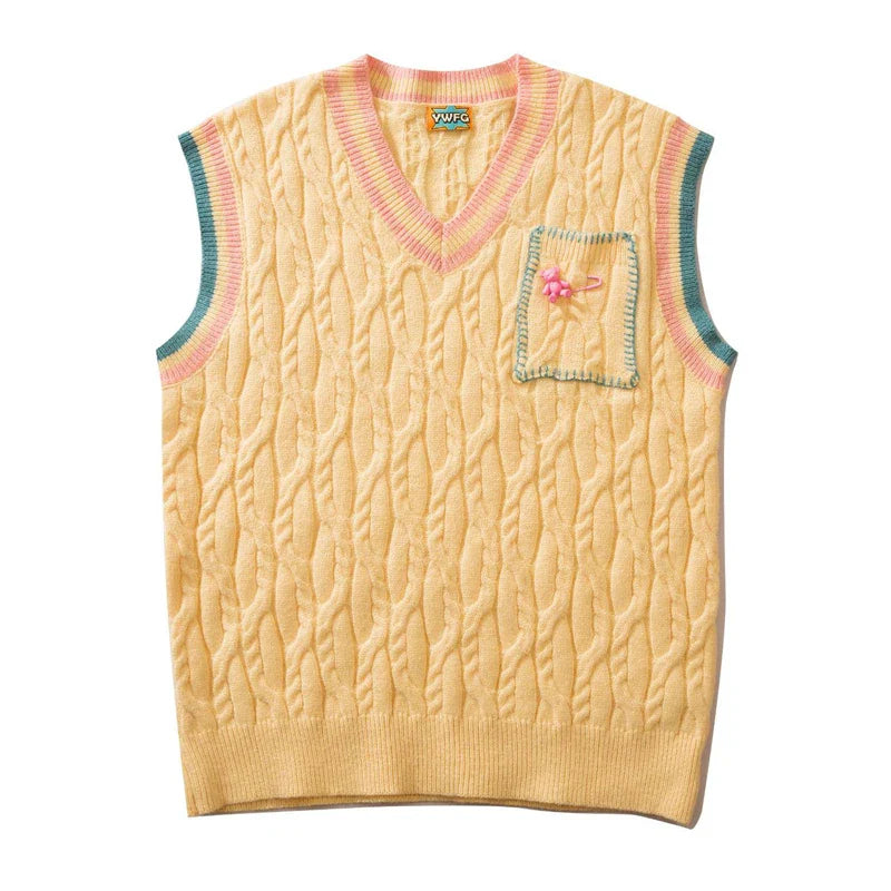 saferido Japanese Harajuku Knitted Vest Men Solid Color Matching V-neck Pullover Causal Loose Sleeveless Couple Sweaters Fashion New