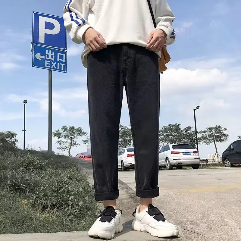 saferido Autumn Winter Men's Wide Leg Denim Pants Korean Fashion Luxury Top Quality Baggy Jeans Men Elastic Waist Mop Daddy Trousers