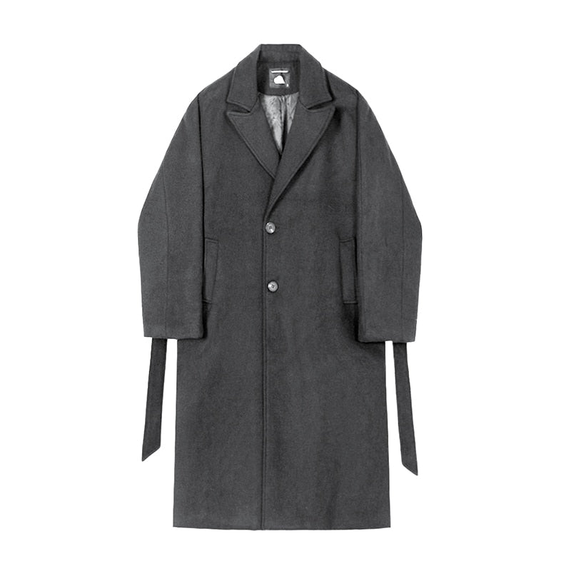 Korean Trend Men's Loose Casual Single-breasted Overcoat Autumn Winter Fashion New Long Sleeve Woolen Long Coat