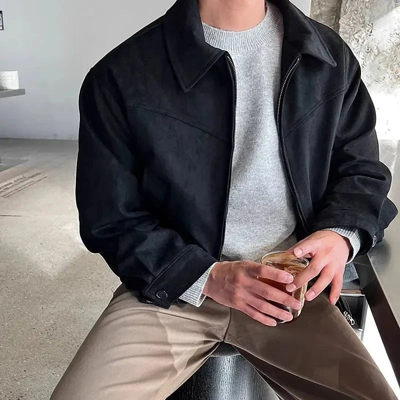 Men's Short Bomber Jackets Spring Retro Y2k Lapel Zipper Pocket Windbreaker Coats Luxury High Quality Overcoat Streetwear