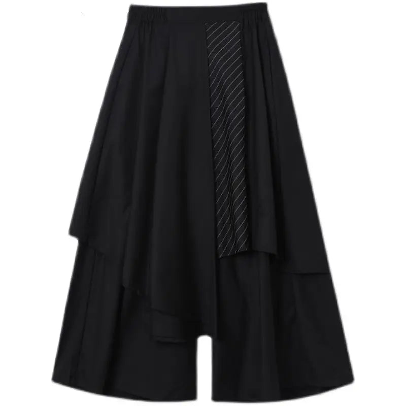 saferido Japan Sstreetwear Fashion Men's Black Trousers New Stripe Contrast Color Patchwork Irregular Loose Ankle Length Pants
