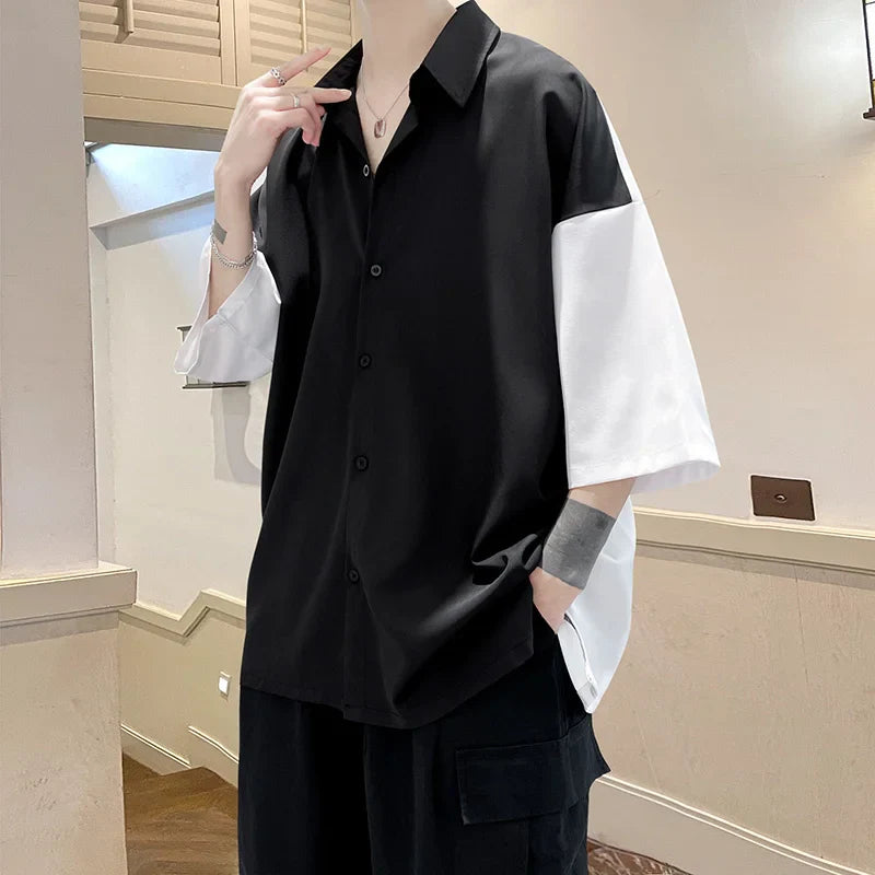 saferido Summer Short Sleeve Shirt Men Fashion Oversized Ice Silk Shirt Men Streetwear Loose Dress Shirts Mens Hawaiian Shirt M-3XL
