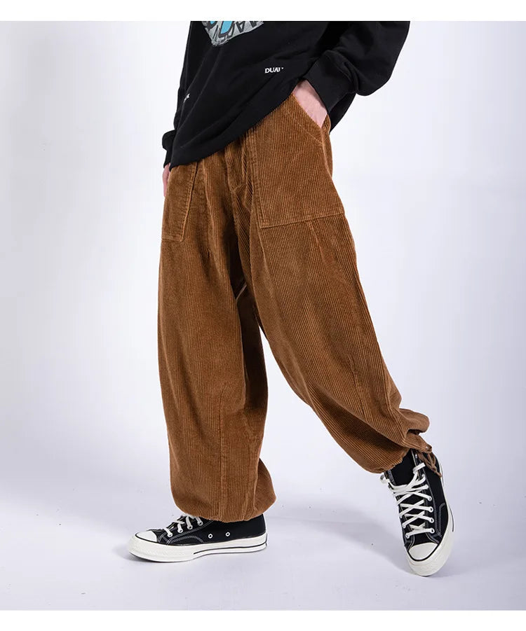saferido Men Pants Casual Retro Harajuku Ins Fashion Trousers New High Street Baggy Wide-leg Pants All-match Corduroy Unisex Pantalones
