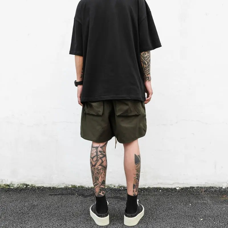 saferido High Street American Multi Pocket Functional Work Shorts Men's Street Retro Hip Hop Loose Casual Capris Trend