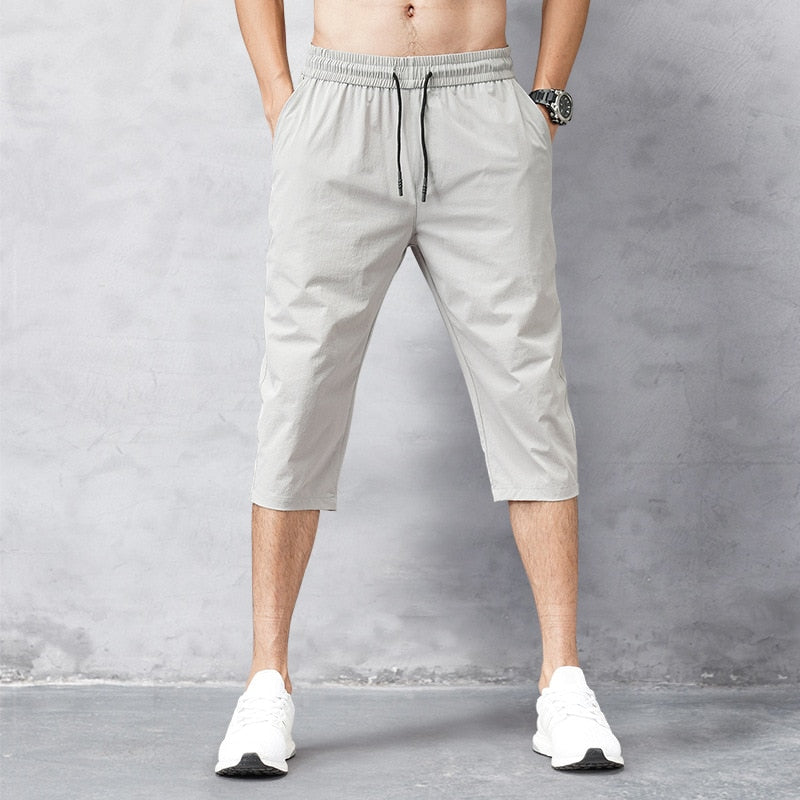 Men's Shorts Summer Breeches Thin Nylon 3/4 Length Trousers Male Bermuda Board Quick Drying Beach Black Men's Long Shorts