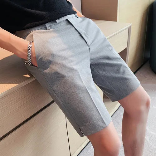 saferido Korean Fashion Business Shorts Men Streetwear Pleated Shorts Knee Length Work Bottoms Summer Streetwear Cool Bermudas Male
