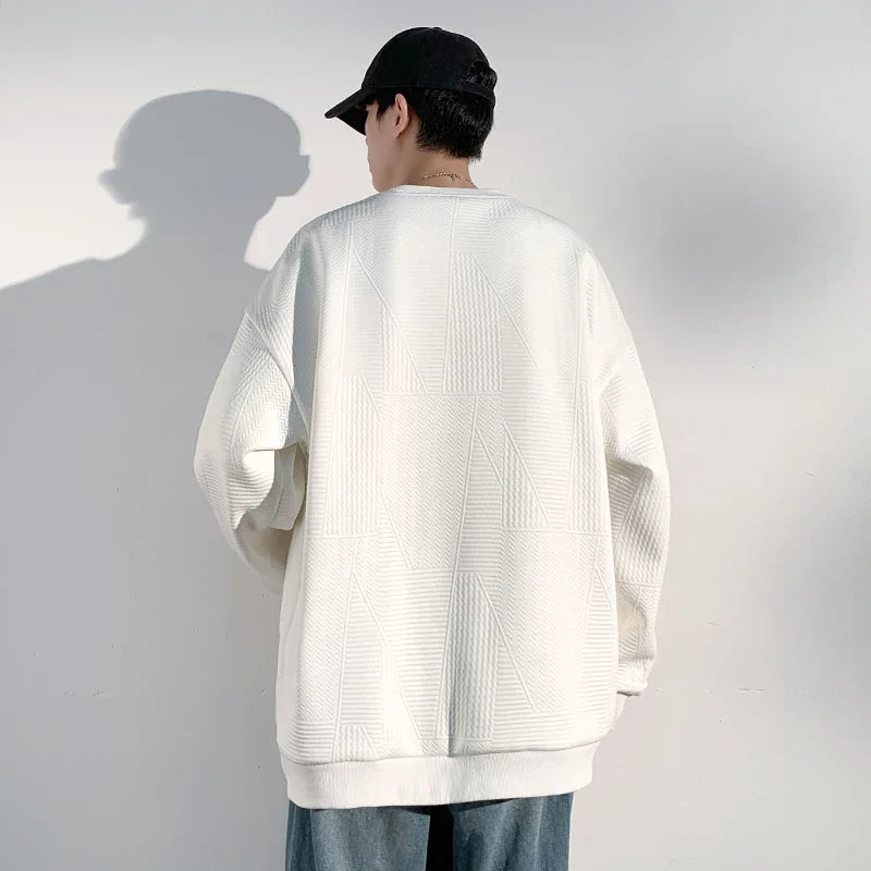 saferido Solid Color Classic Casual Sweatshirt Korean Loose Large Size Unisex Style Couple Round Neck Tops College Style Long Sleeve Tops