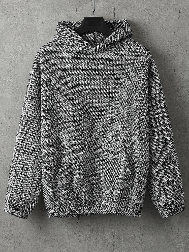 Vintage Men Texture Hooded Sweatshirt Spring Y2k Loose Long Sleeves Pocket Hoodie Tops Fashion Luxury High Quality Pullover