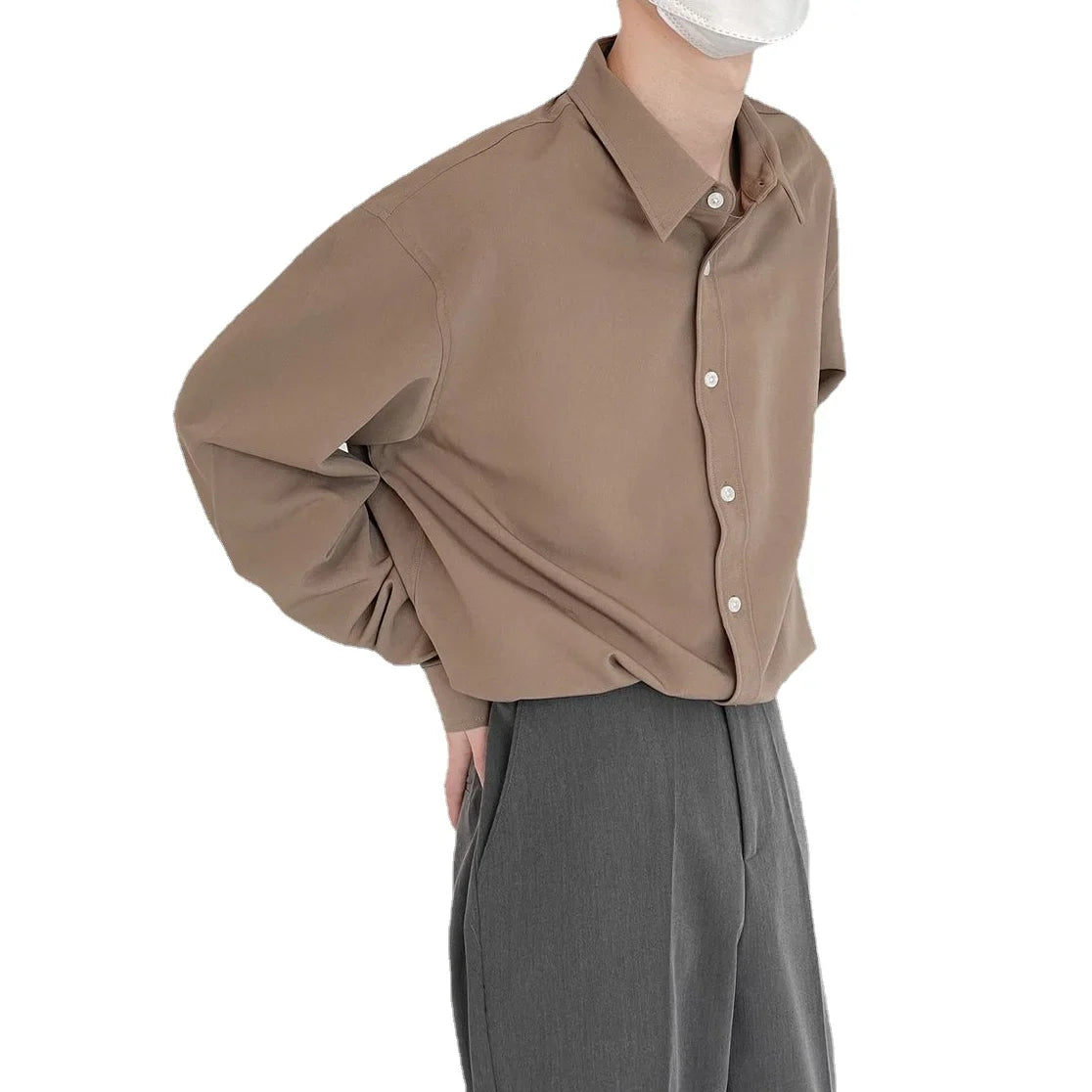 Korean Fashion New High-end Long Sleeve Shirts for Men No-iron Drape Solid Color Light Mature Style Casual Loose Shirt Men