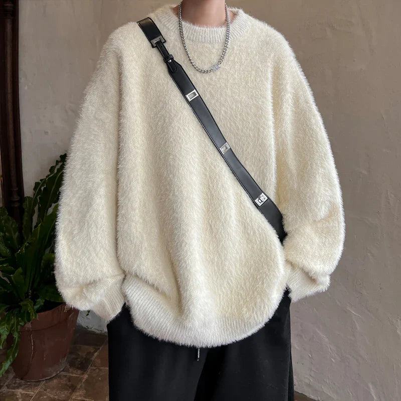 saferido Harajuku Mens Knitted Sweater Men's Wool Pullovers Autumn Winter Tops Men Casual Clothes Crewneck Sweater