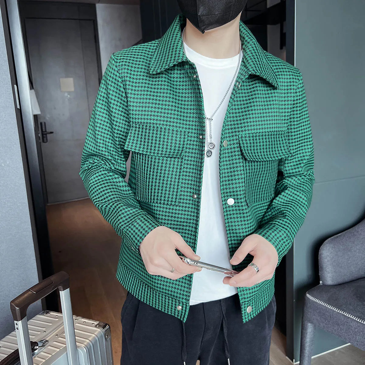 saferido Men Spring High Quality Casual Jackets/Male Slim Fit Fashion Business Plaid Coats Plus Size S-3XL