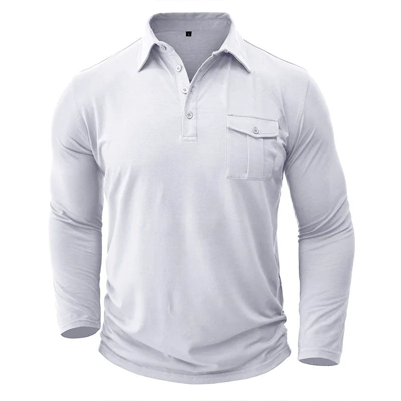 saferido New Spring Autumn Polo Shirt Men Solid Color Turn Down Collar Casual Tops Tees Mens Long Sleeve Polos Tops 60% Cotton Tshirt Man