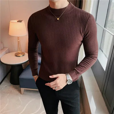 saferido British Style Men Winter Solid Color Turtle Pullover Knitted Shirt Slim Sweater Men Knitted Sweaters Men Knitwear S-4XL